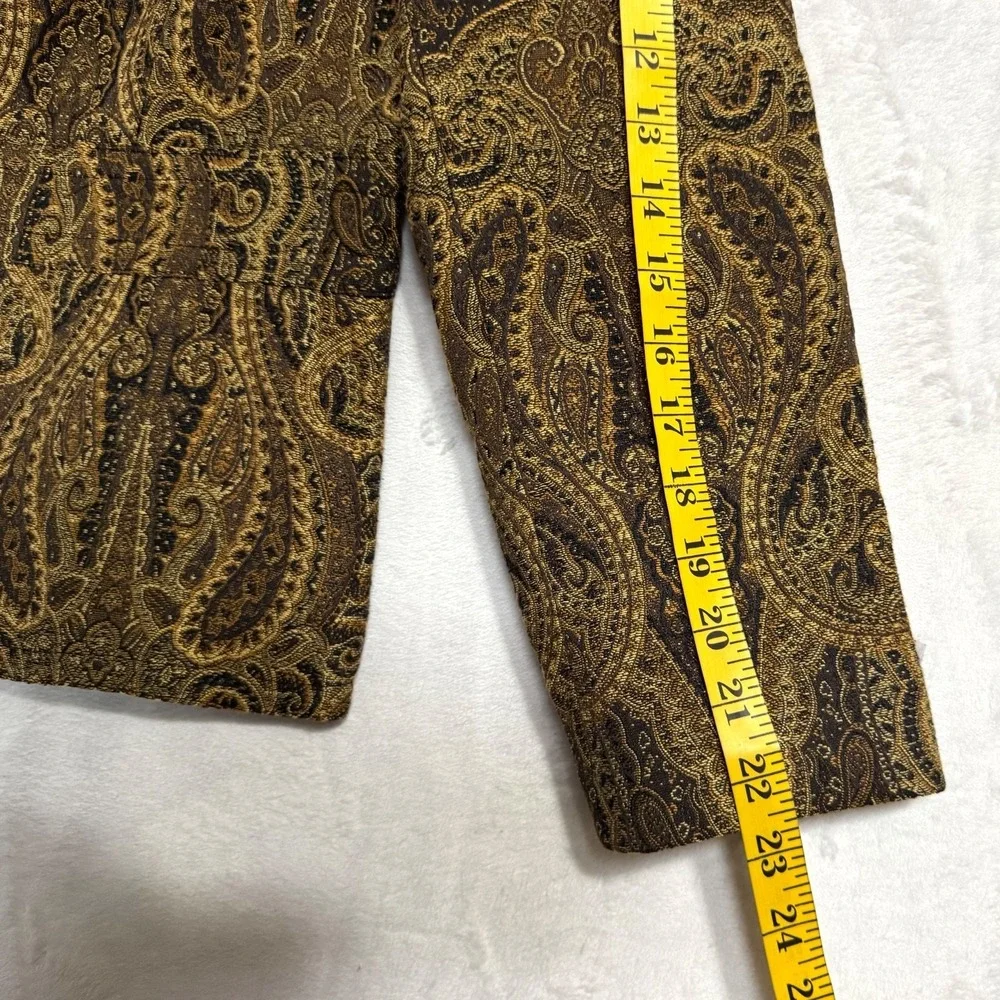 Vintage Paisley Tapestry Blazer Brown Gold Tailored Jacket 12 P Fits Sz Medium P